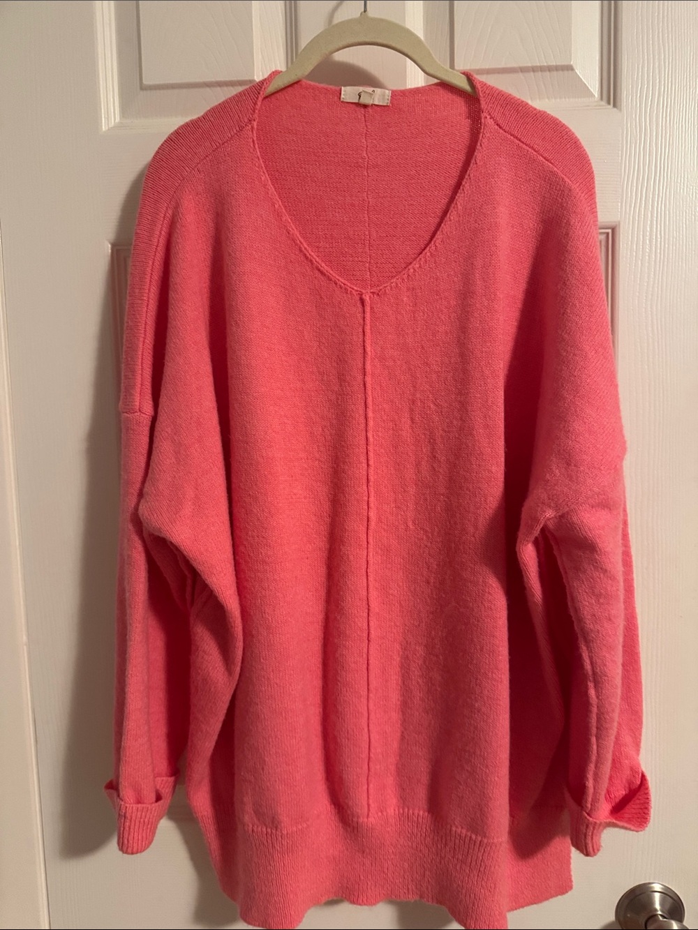 easel Coral Pink V-Neck Oversized Sweater